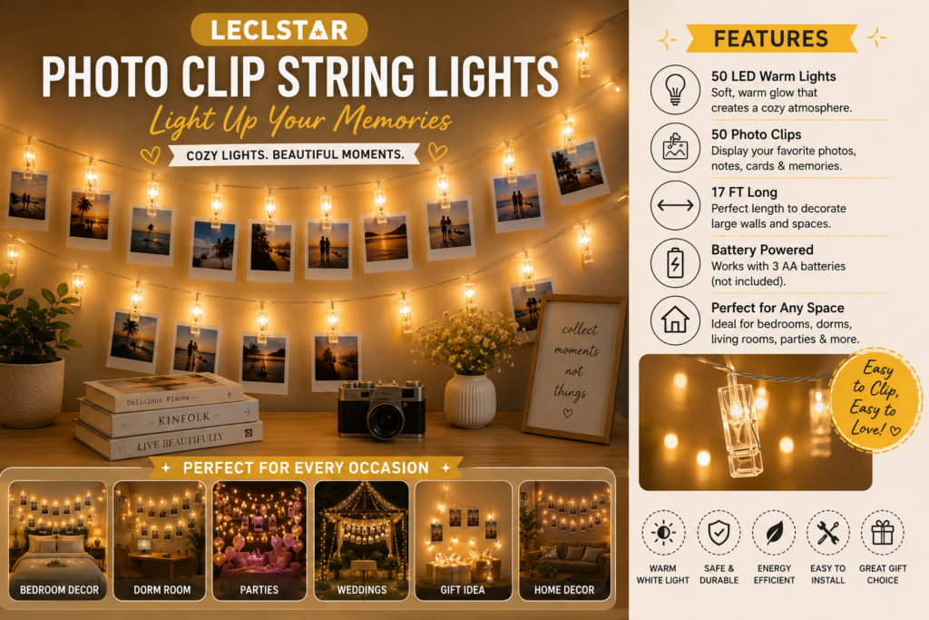  room decor ideas with photo string lights