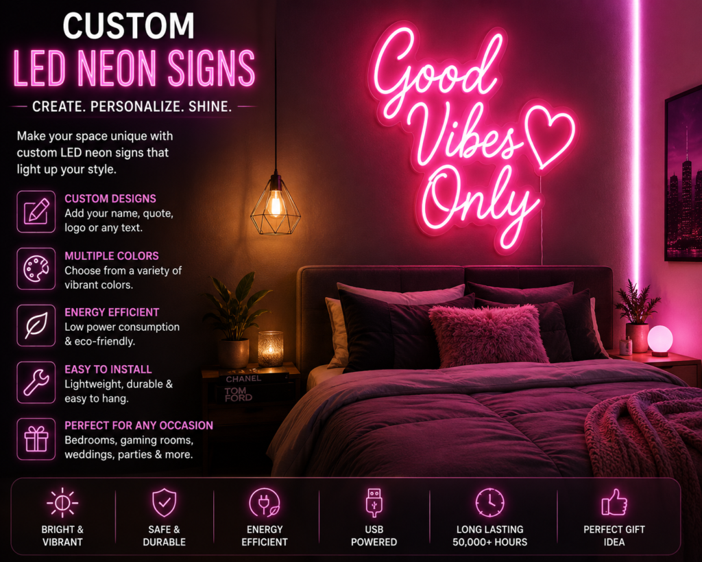 room decor ideas with custom LED neon sign